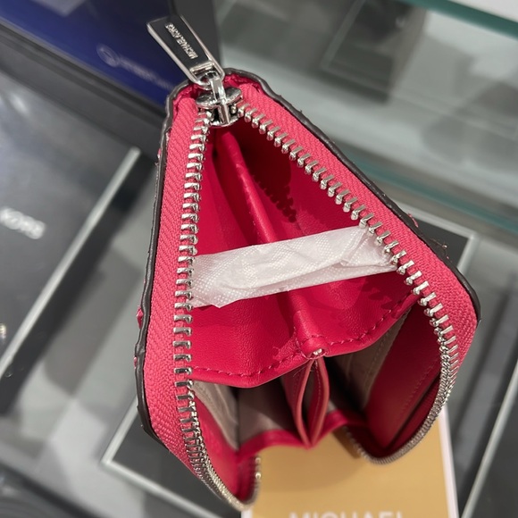 Michael Kors Women Medium Zip Around Card Case Coin Pouch Wallet Electric Pink - Picture 7 of 16